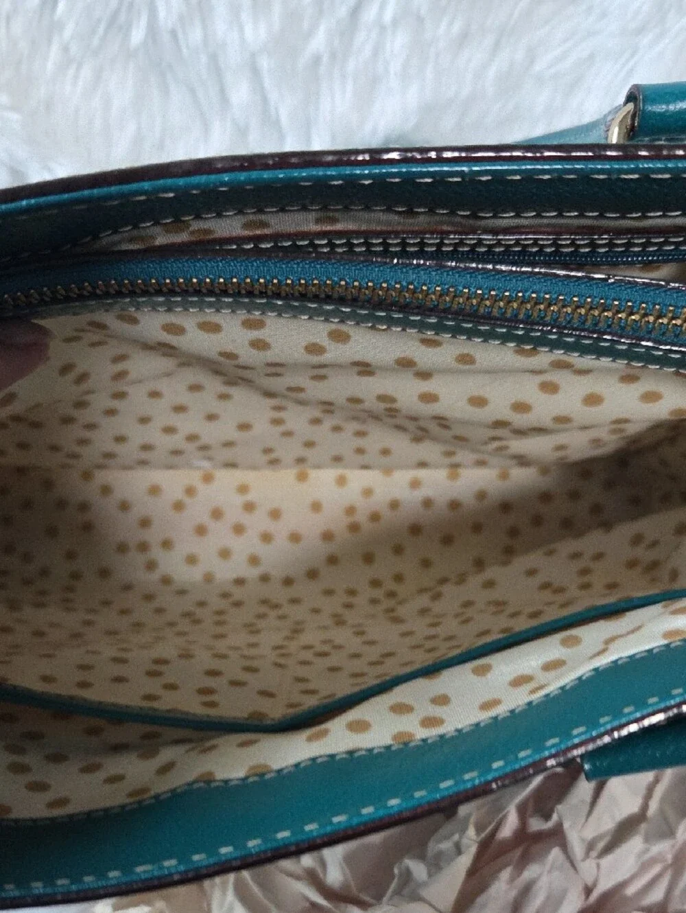 kate spade teal pebbled leather tote with gold logo plate